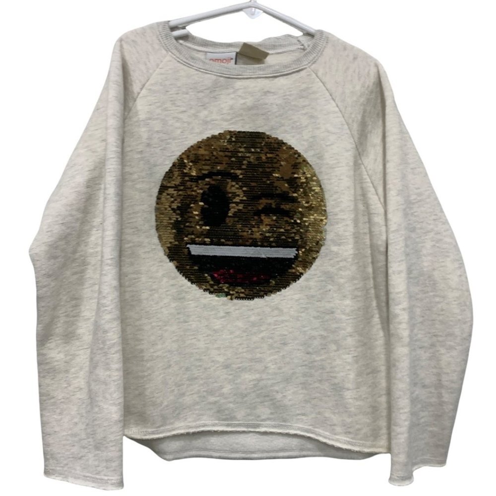 Zara Girls Casual‎ Collection Size 8 128 cm Emoji Sweatshirt Sequin Patch Cotton